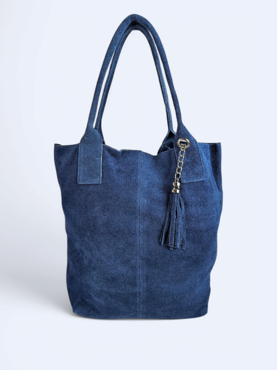 Zamszowa torba worek niebieska