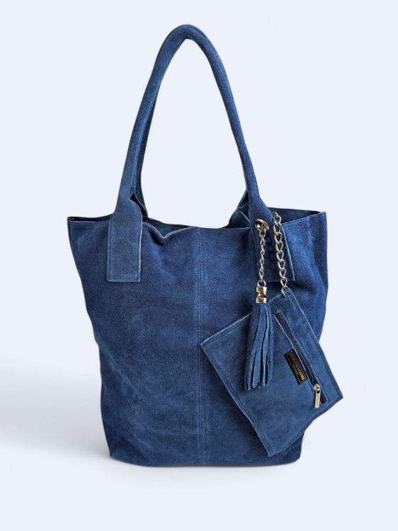 Zamszowa torba worek niebieska