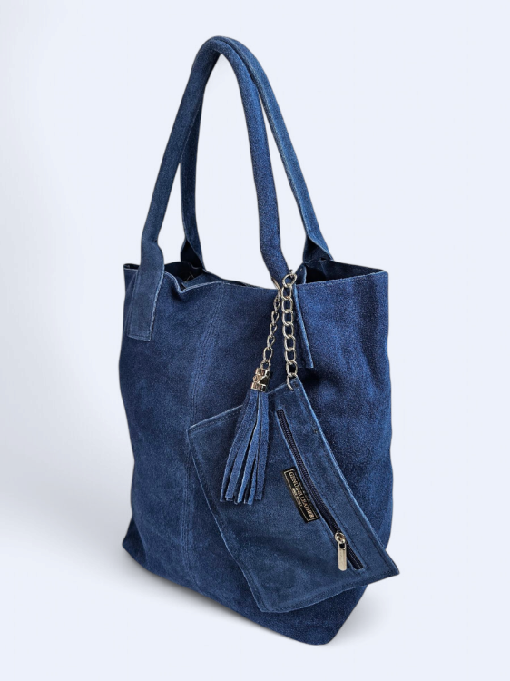 Zamszowa torba worek niebieska