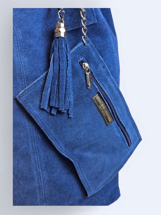 Zamszowa torba worek niebieska