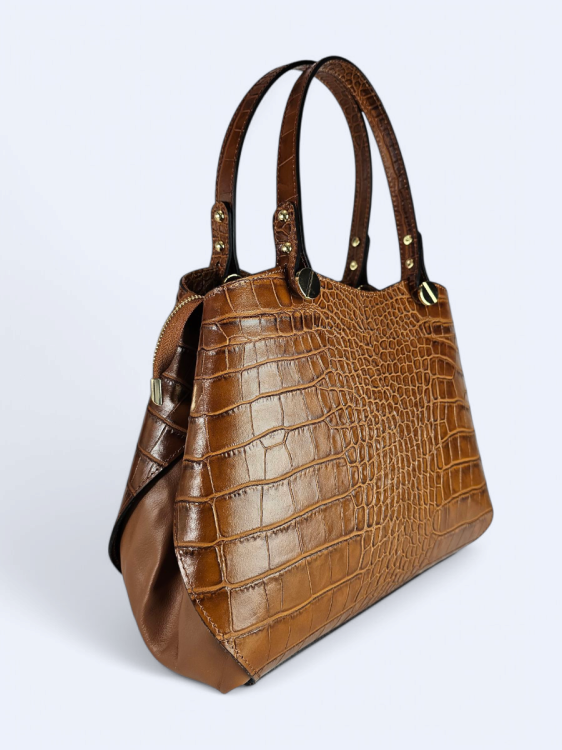 Elegancki kuferek z tłoczonej skóry brązowa