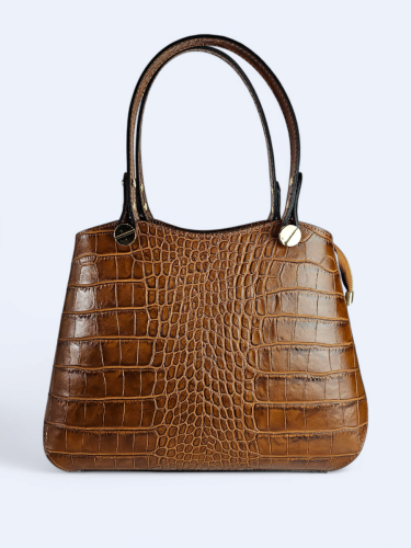 Elegancki kuferek z tłoczonej skóry brązowa