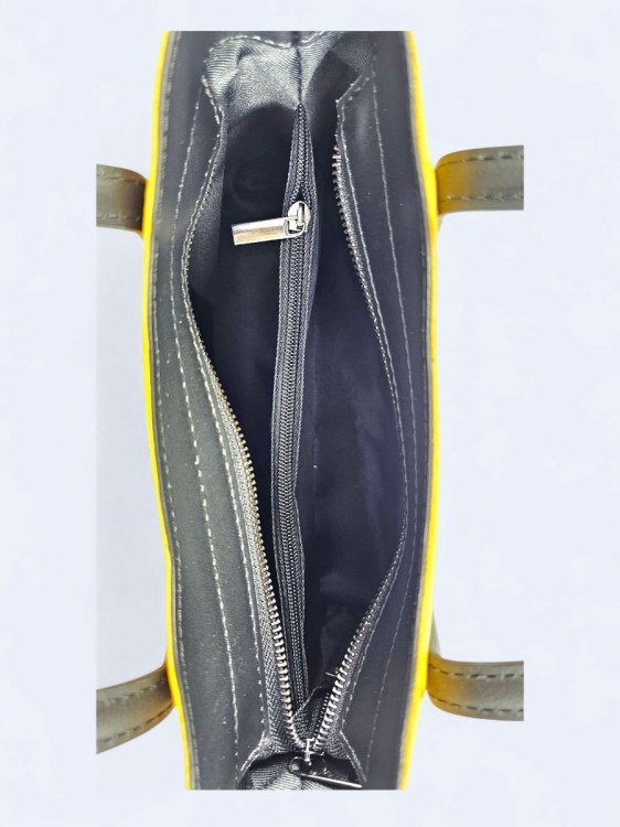 Klasyczna elegancka torba z naturalnej skóry dwukolorowa żółto-czarna