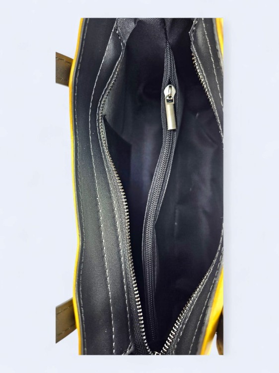 Klasyczna elegancka torba z naturalnej skóry dwukolorowa żółto-czarna