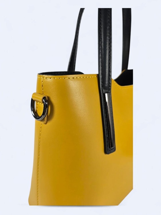 Klasyczna elegancka torba z naturalnej skóry dwukolorowa żółto-czarna