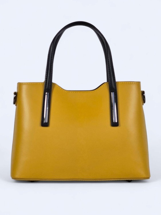 Klasyczna elegancka torba z naturalnej skóry dwukolorowa żółto-czarna