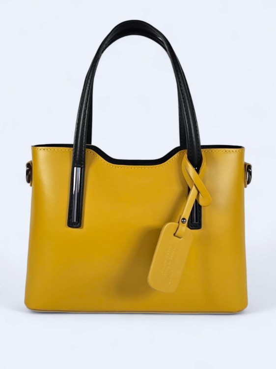 Klasyczna elegancka torba z naturalnej skóry dwukolorowa żółto-czarna