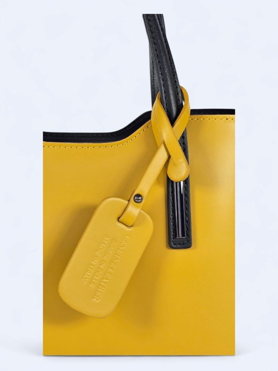 Klasyczna elegancka torba z naturalnej skóry dwukolorowa żółto-czarna