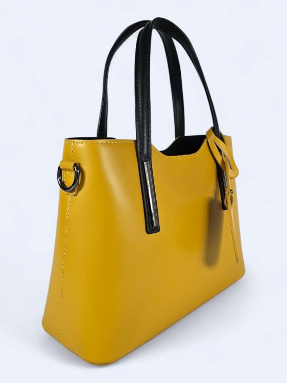 Klasyczna elegancka torba z naturalnej skóry dwukolorowa żółto-czarna