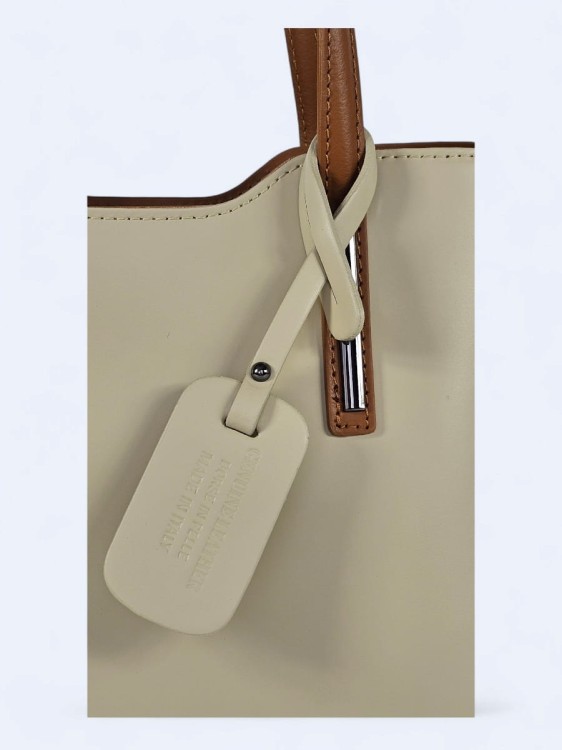 Klasyczna elegancka torba z naturalnej skóry dwukolorowa jasno-beżowo brązowa