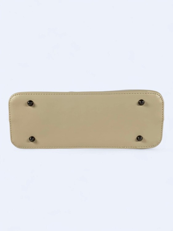 Klasyczna elegancka torba z naturalnej skóry dwukolorowa jasno-beżowo brązowa