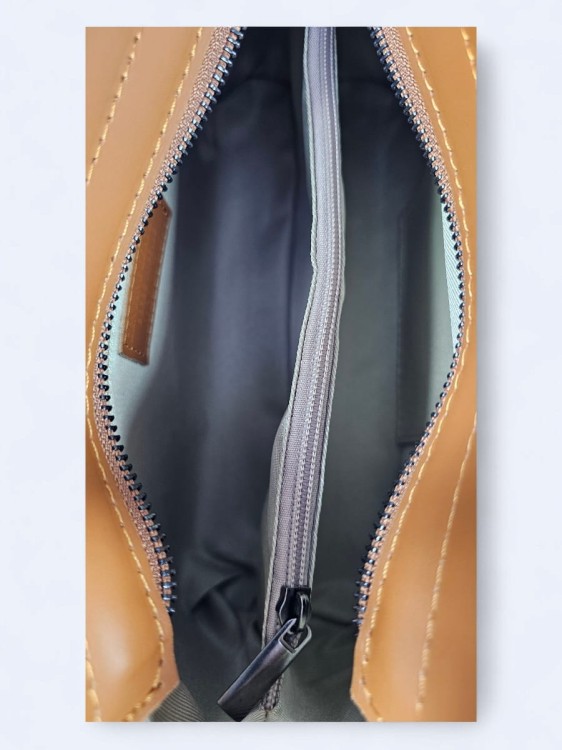 Klasyczna elegancka torba z naturalnej skóry dwukolorowa jasno-beżowo brązowa