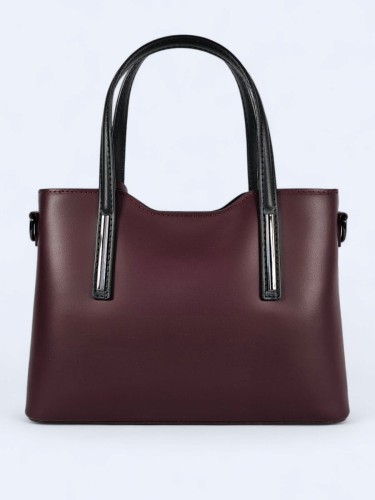 Klasyczna elegancka torba z naturalnej skóry dwukolorowa burgundowo czarna