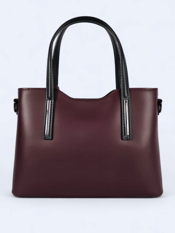 Klasyczna elegancka torba z naturalnej skóry dwukolorowa burgundowo czarna