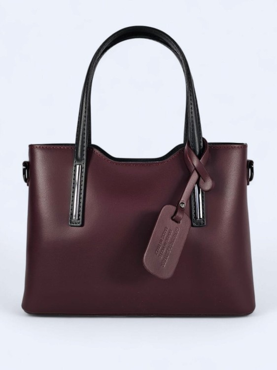 Klasyczna elegancka torba z naturalnej skóry dwukolorowa burgundowo czarna
