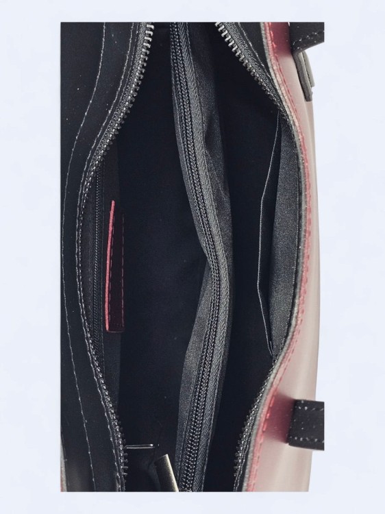 Klasyczna elegancka torba z naturalnej skóry dwukolorowa burgundowo czarna