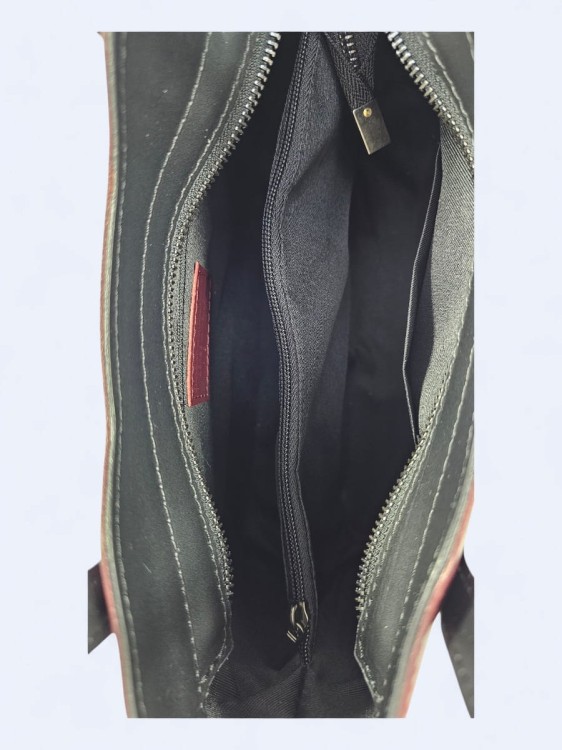 Klasyczna elegancka torba z naturalnej skóry dwukolorowa burgundowo czarna