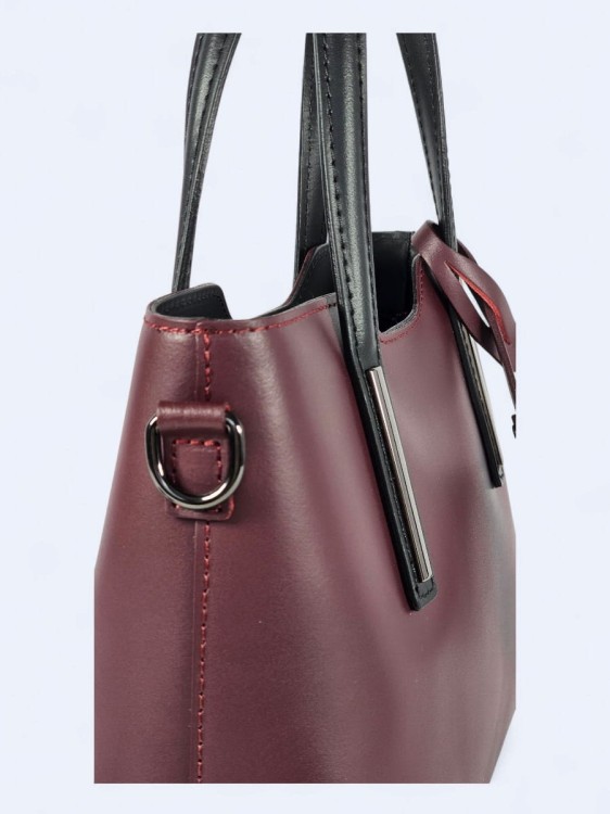 Klasyczna elegancka torba z naturalnej skóry dwukolorowa burgundowo czarna