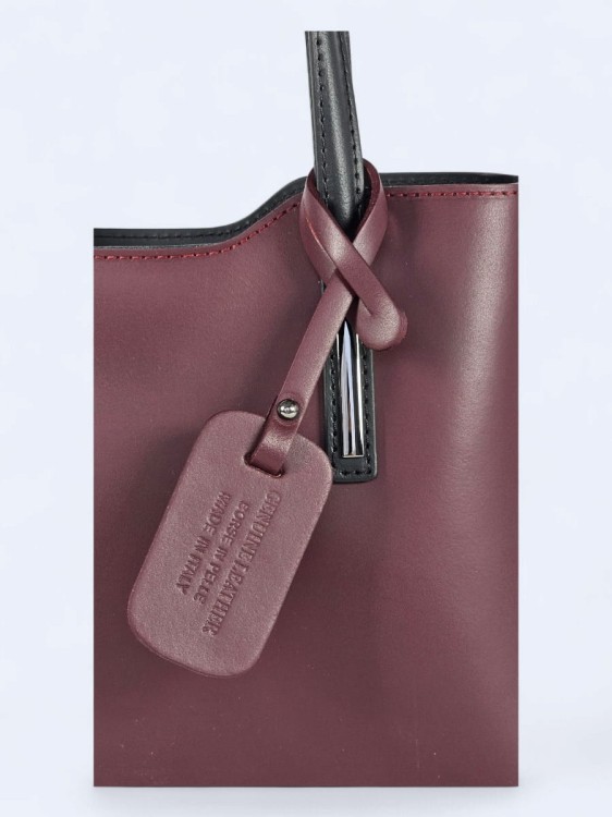 Klasyczna elegancka torba z naturalnej skóry dwukolorowa burgundowo czarna