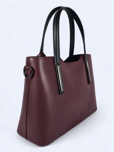 Klasyczna elegancka torba z naturalnej skóry dwukolorowa burgundowo czarna
