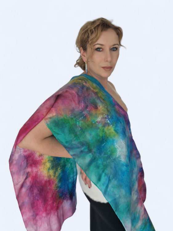 Szal jedwabno wełniany elegancki multikolor