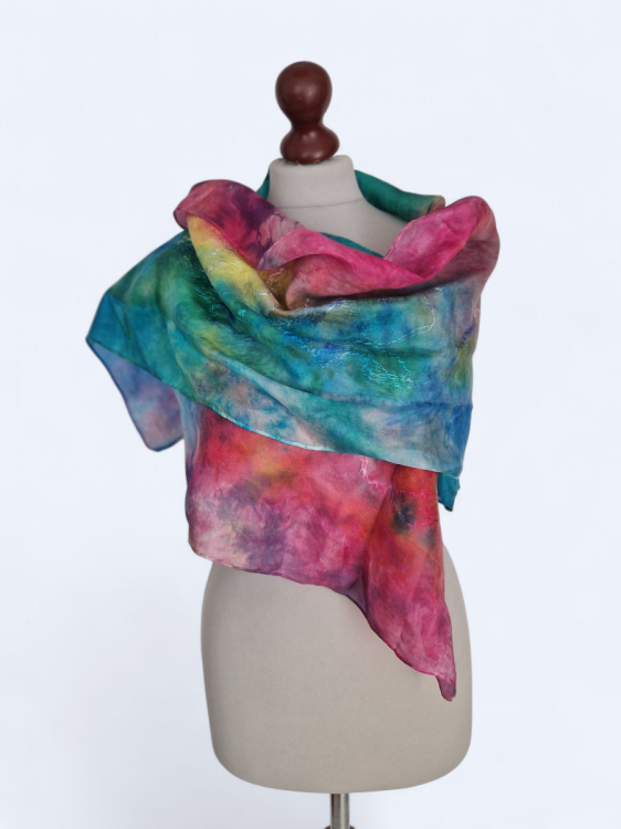 Szal jedwabno wełniany elegancki multikolor