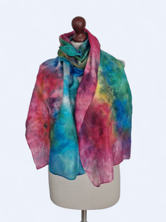 Szal jedwabno wełniany elegancki multikolor