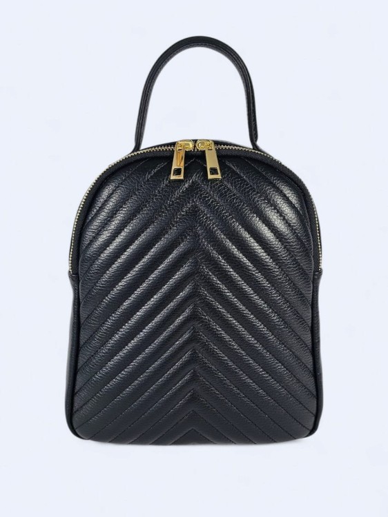 Stylowy skórzany plecak w jodełkę czarny