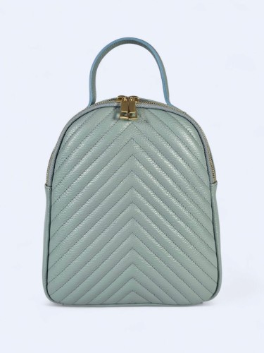 Stylowy skórzany plecak w jodełkę błękitny