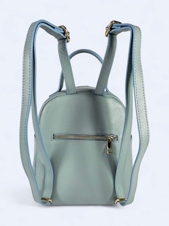 Stylowy skórzany plecak w jodełkę błękitny