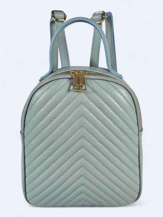 Stylowy skórzany plecak w jodełkę błękitny