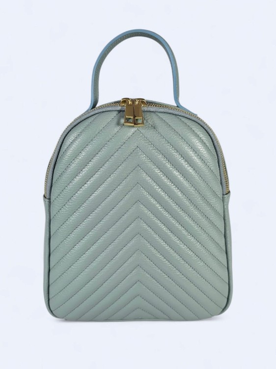 Stylowy skórzany plecak w jodełkę błękitny