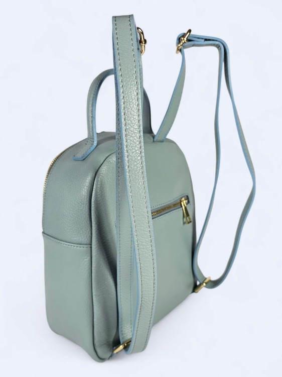 Stylowy skórzany plecak w jodełkę błękitny