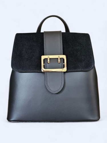 Elegancki skórzany plecak z klamrą czarny