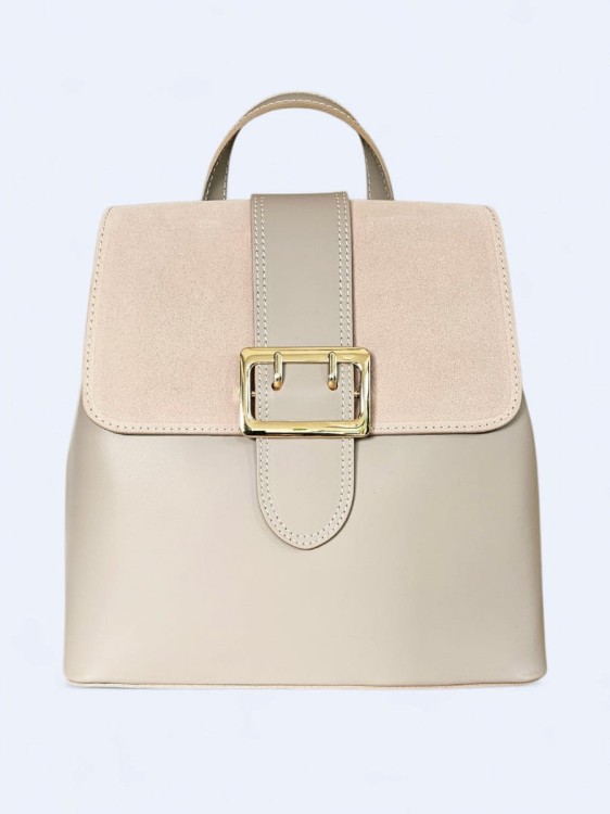 Elegancki skórzany plecak z klamrą powder