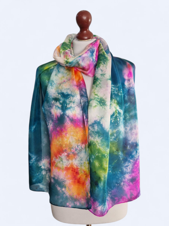 Szal jedwabny delikatny i zwiewny wielokolorowy