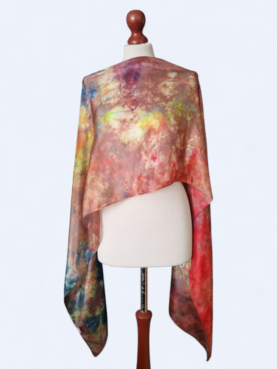 Szal jedwabny delikatny i zwiewny wielokolorowy