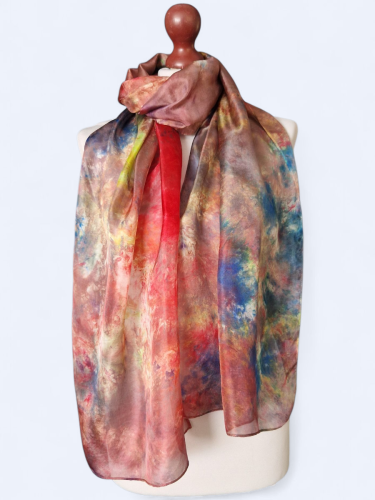 Szal jedwabny delikatny i zwiewny wielokolorowy