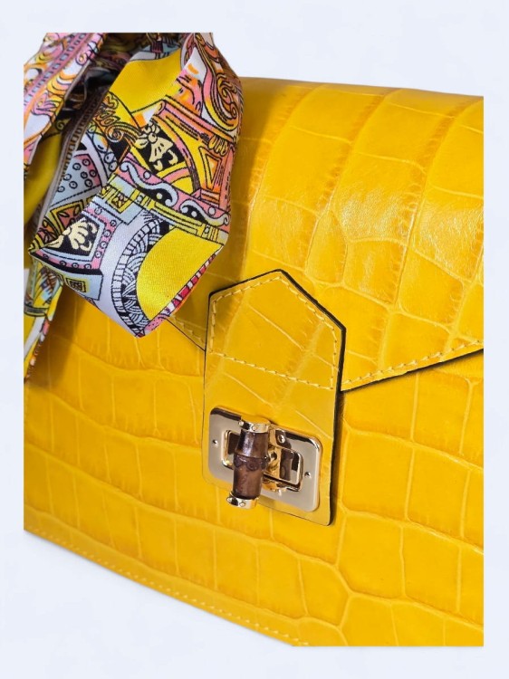 Elegancka torebka kuferek ze skóry naturalnej – słoneczny żóty