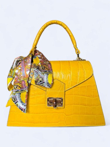 Elegancka torebka kuferek ze skóry naturalnej – słoneczny żółty