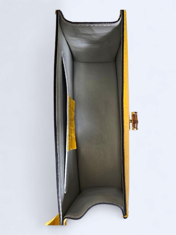 Elegancka torebka kuferek ze skóry naturalnej – słoneczny żóty