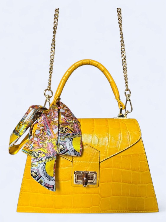 Elegancka torebka kuferek ze skóry naturalnej – słoneczny żółty