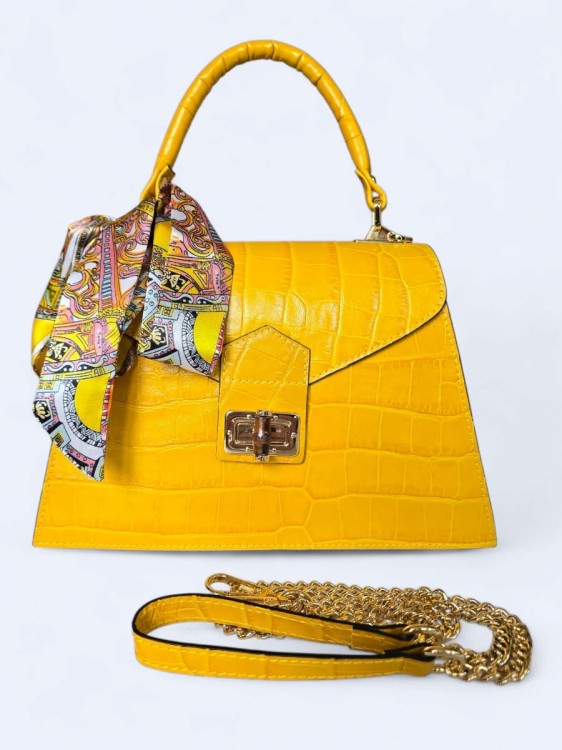 Elegancka torebka kuferek ze skóry naturalnej – słoneczny żółty