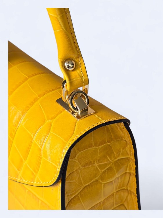 Elegancka torebka kuferek ze skóry naturalnej – słoneczny żółty