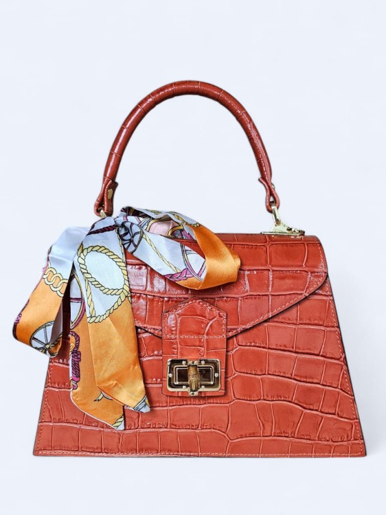 Elegancka torebka kuferek ze skóry naturalnej – rdza