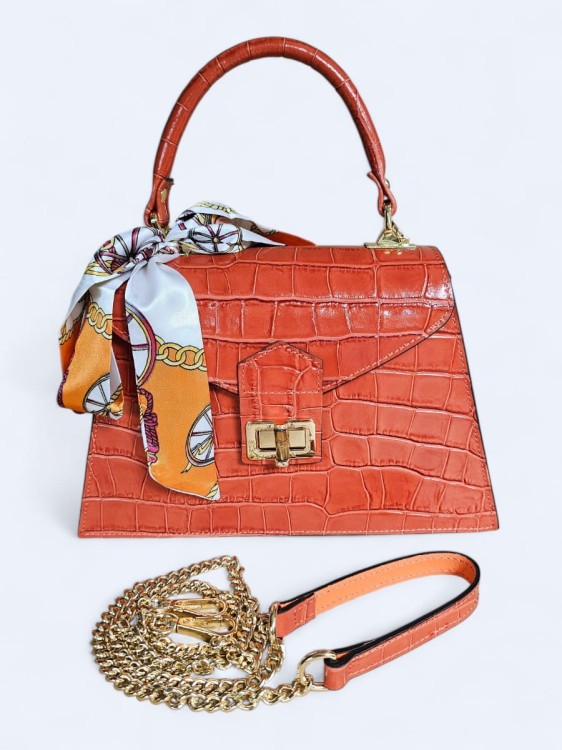 Elegancka torebka kuferek ze skóry naturalnej – rdza