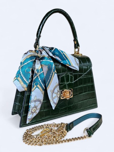 Elegancka torebka kuferek ze skóry naturalnej – butelkowa zieleń