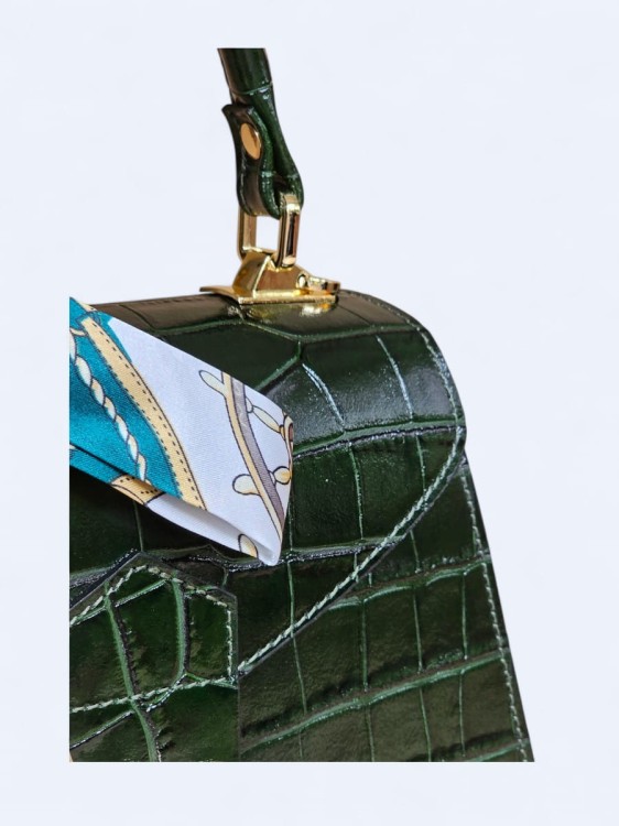 Elegancka torebka kuferek ze skóry naturalnej – butelkowa zieleń