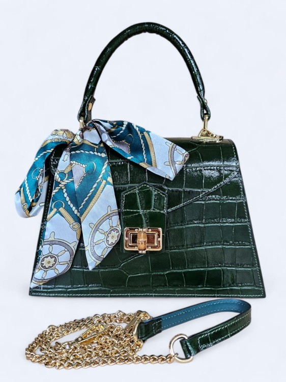 Elegancka torebka kuferek ze skóry naturalnej – butelkowa zieleń