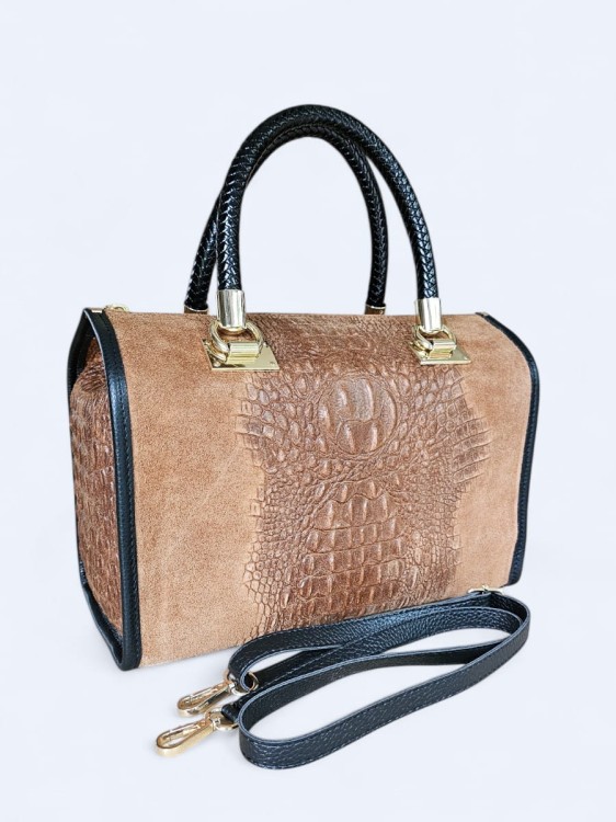 Kuferek z tłoczonej zamszowej skóry jasny brąz